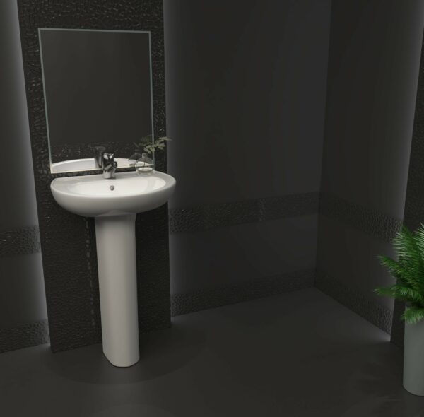 Atlas 55cm basin with full Pedestal lifestyle image