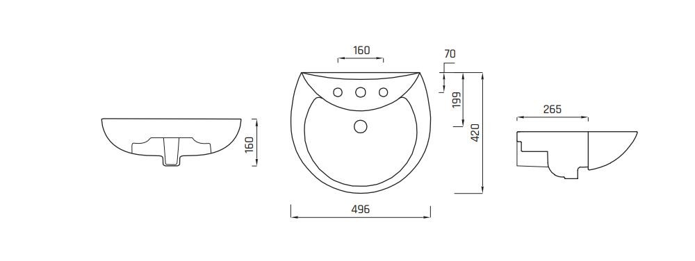 Atlas Semi-Recessed Basin Line Drawing