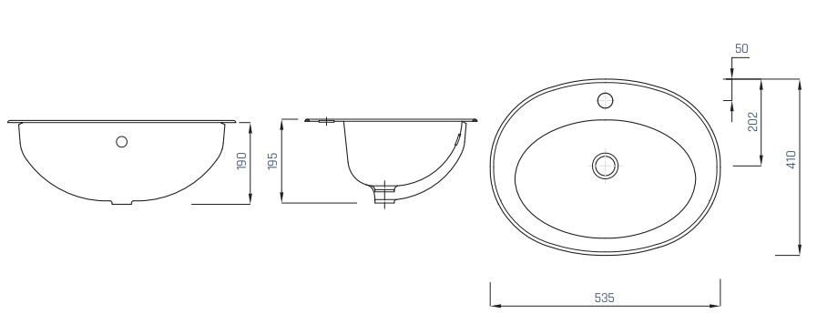Sarah Vanity Drop-In Basin Line Drawing