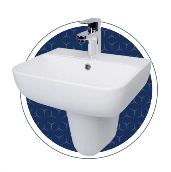 H-Line 45cm Wall Hung Basin 1TH with Semi Pedestal