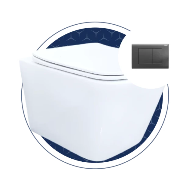 Volta Rimless WHP Combo With Soft Close Seat, Concealed Cistern And Actuator Plater: Black