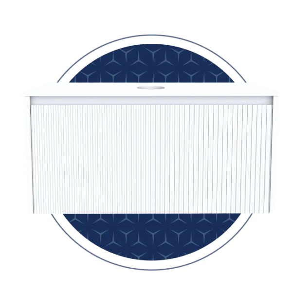 Zara Ribbed 800mm WH White Cabinet 1 Drawer