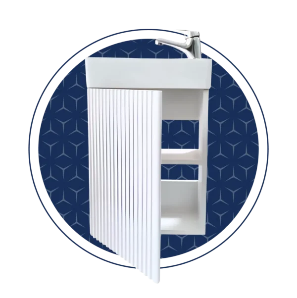 Comfort Cloakroom Ribbed 420mm Wall Hung White Cabinet & Comfort Cloakroom Vanity Basin 1th