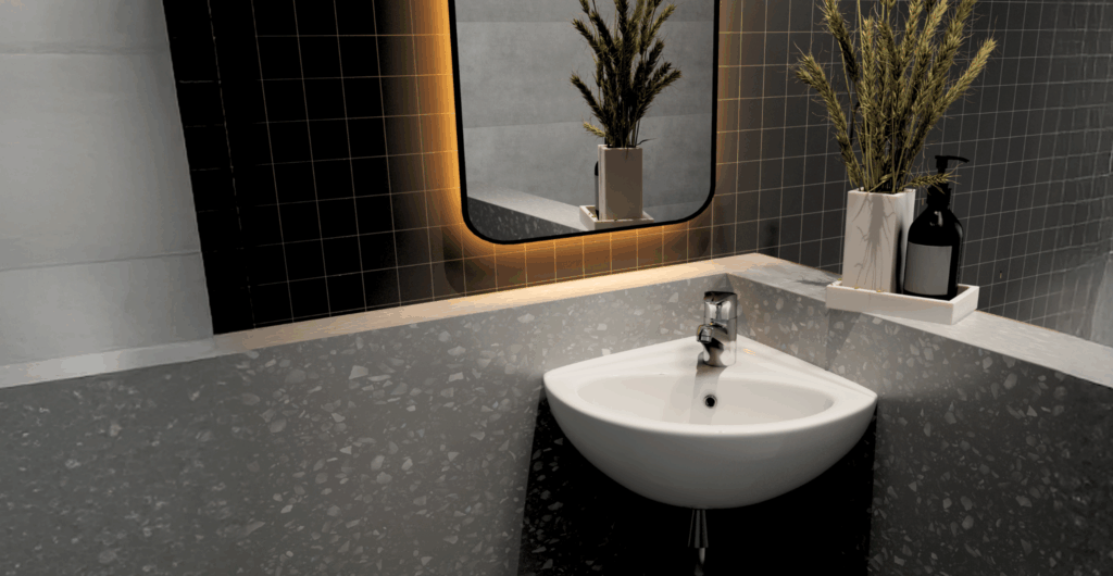 Lecico article banner featuring a modern small basin, showcasing compact bathroom design solutions for residential and commercial spaces in South Africa.